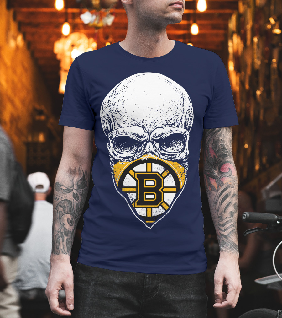 Boston Bruins Hockey Skull Logo Mashup T-Shirt