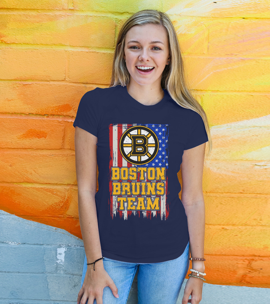 Boston Bruins Team American Flag T-Shirt