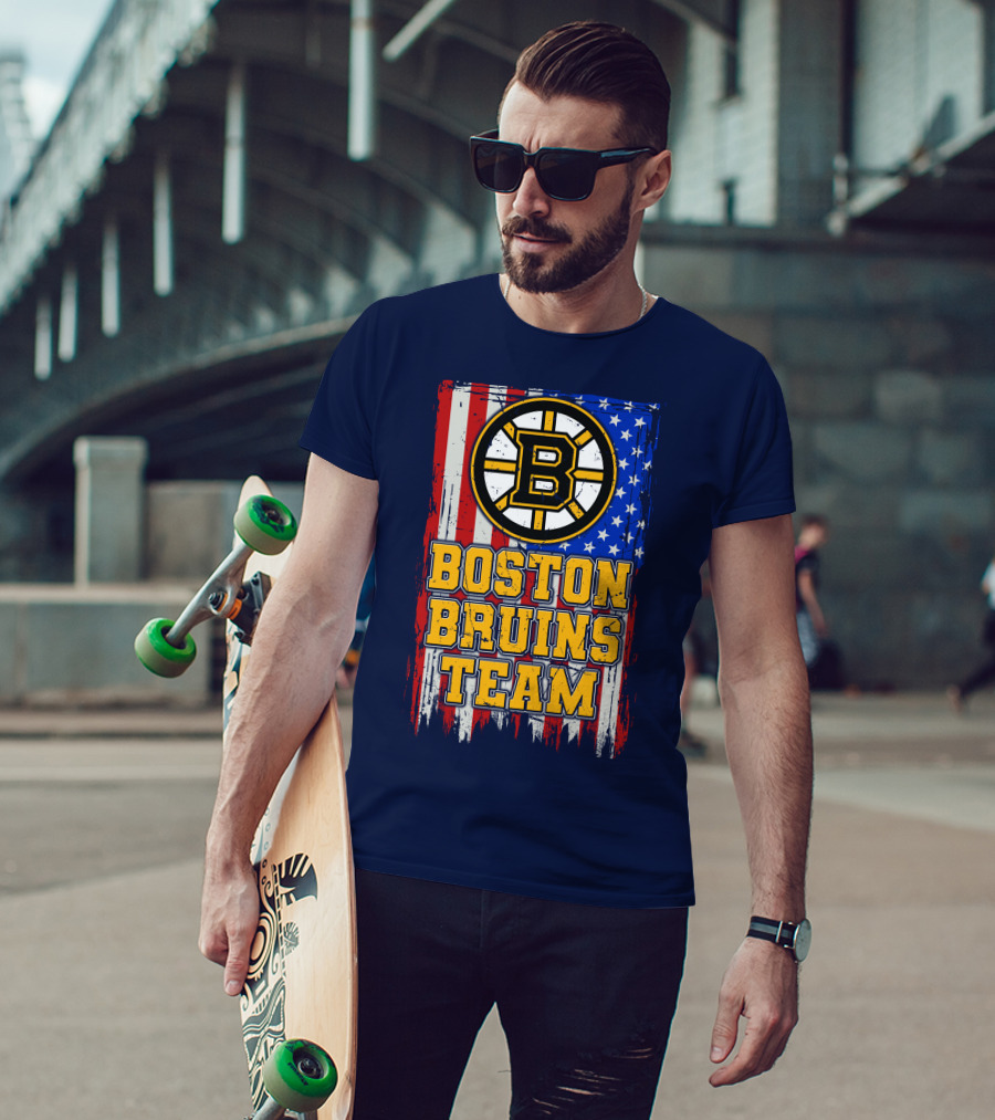 Boston Bruins Team American Flag T-Shirt