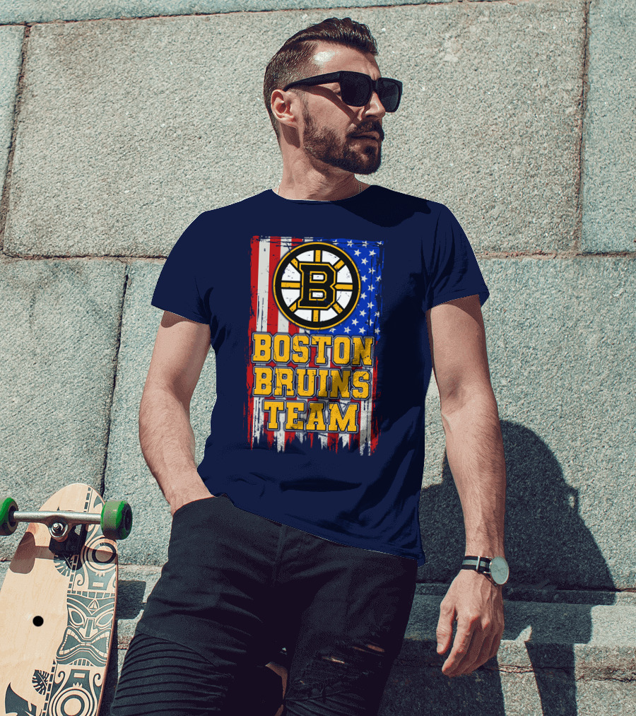 Boston Bruins Team American Flag T-Shirt