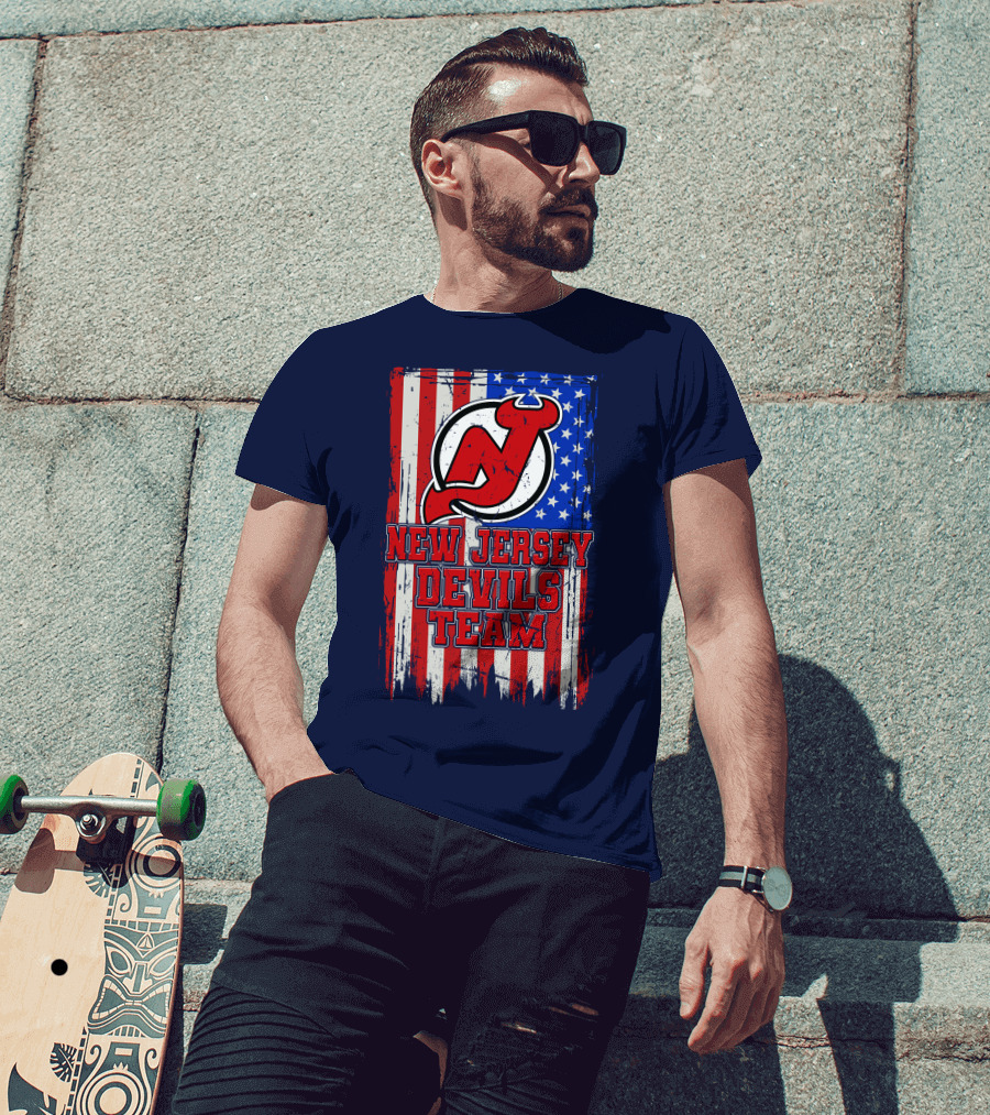 New Jersey Devils Team American Flag T-Shirt