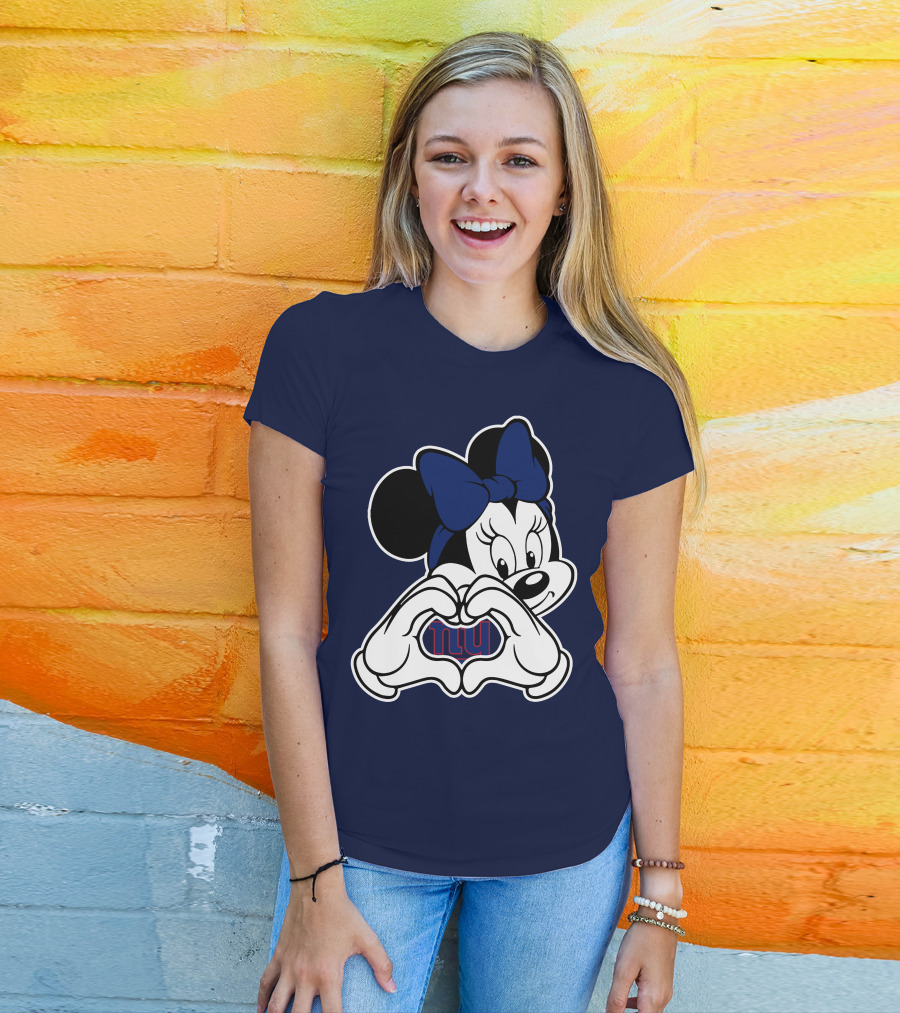 Minnie Mouse Heart Hands New York Giants Nfl Collaboration T-Shirt