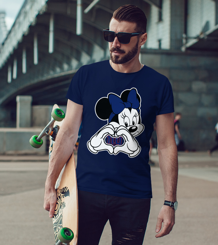 Minnie Mouse Heart Hands New York Giants Nfl Collaboration T-Shirt