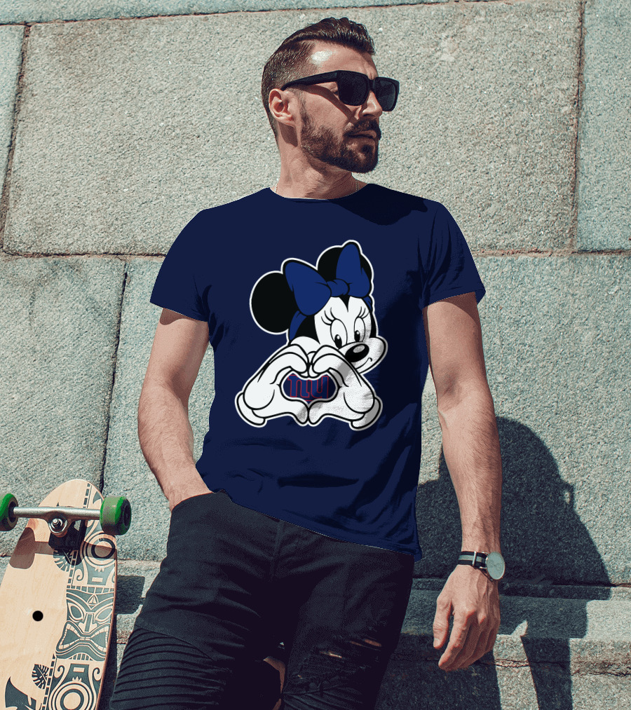 Minnie Mouse Heart Hands New York Giants Nfl Collaboration T-Shirt
