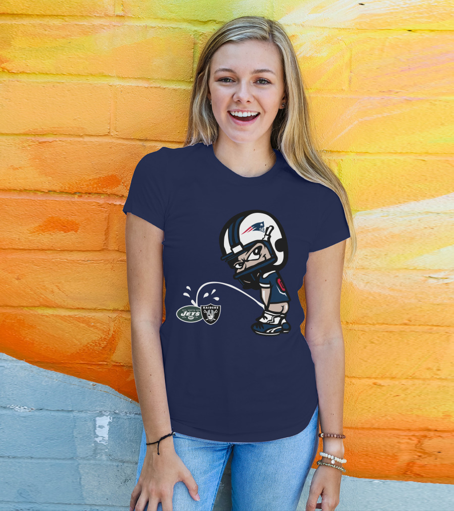 New England Patriots Jets Raiders Rivalry Cartoon T-Shirt