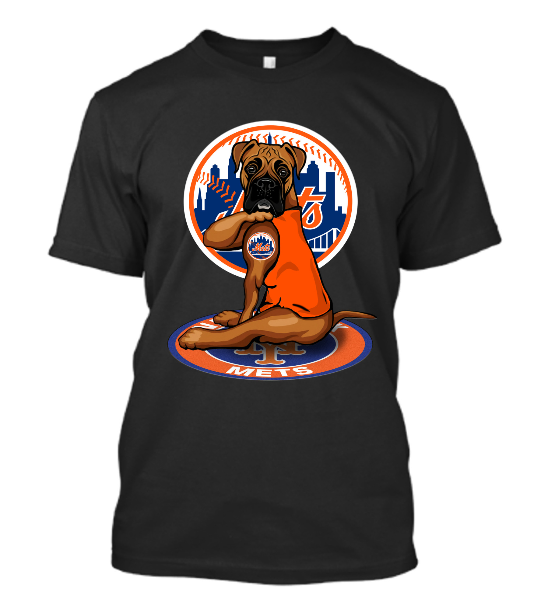 New York Mets Boxer Dog Skyline Baseball 18 T-Shirt
