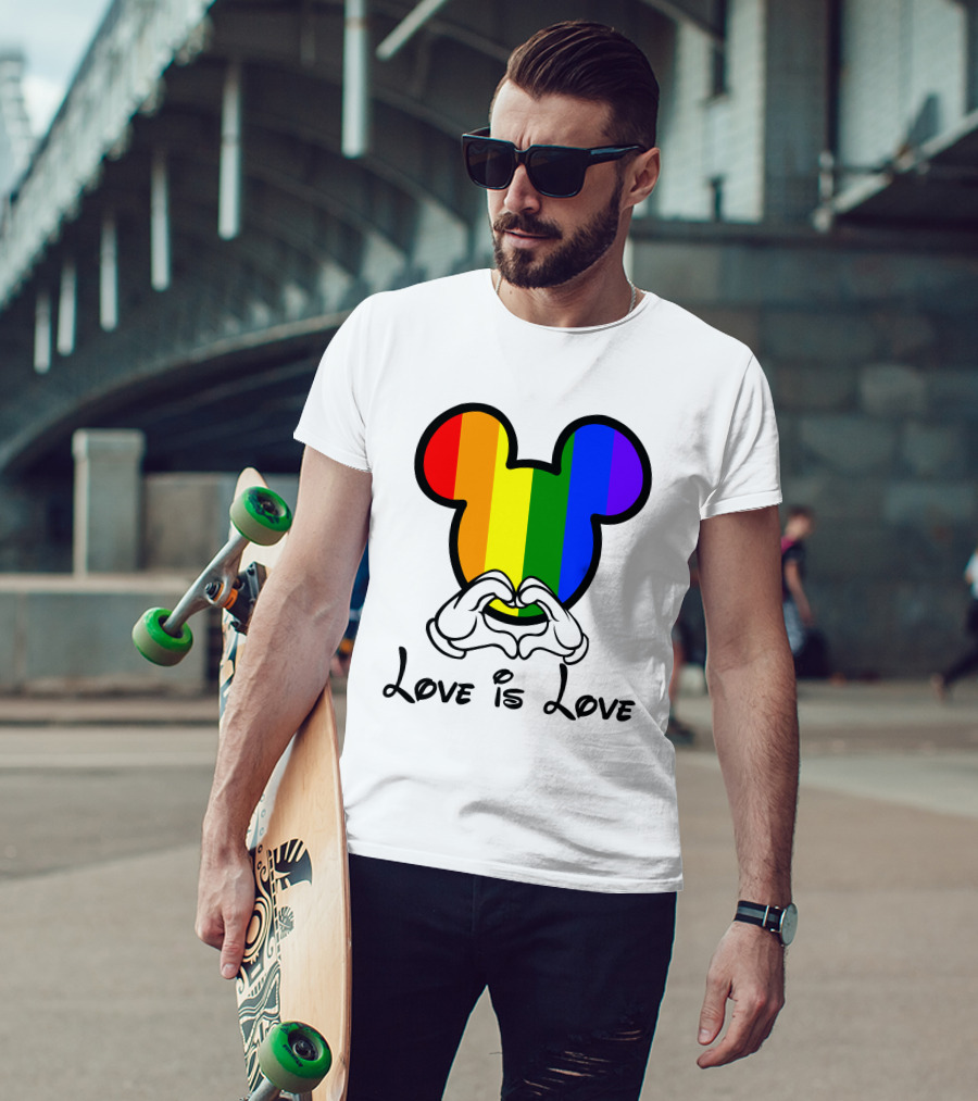 Mickey Rainbow Love Is Love Hands Heart T-Shirt