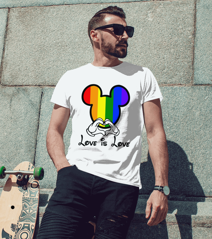 Mickey Rainbow Love Is Love Hands Heart T-Shirt
