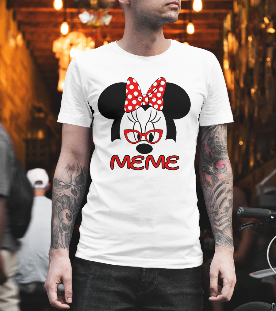 Minnie Meme Red Glasses Bow Dots T-Shirt