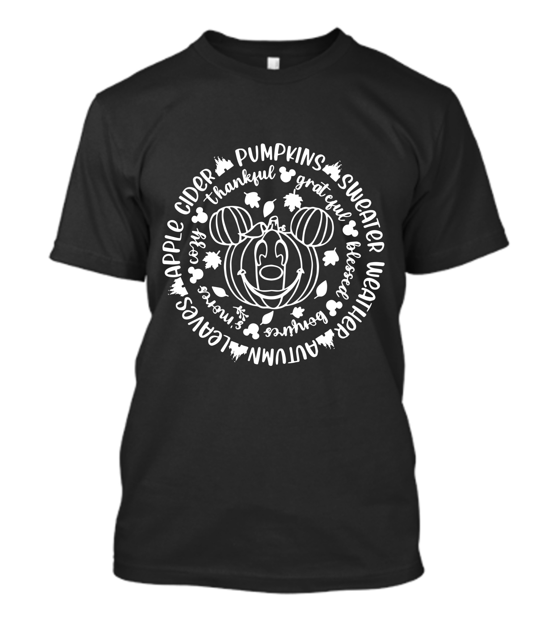 Mickey Pumpkins Grateful Thankful Blessed Autumn Sweater Weather Cozy Apple Cider Smores T-Shirt