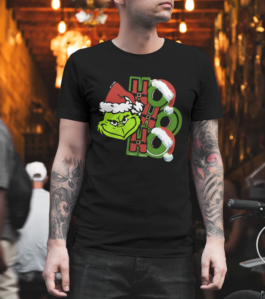 Ho Ho Ho Grinchmas With Santa Hats And Grinch Face T-Shirt