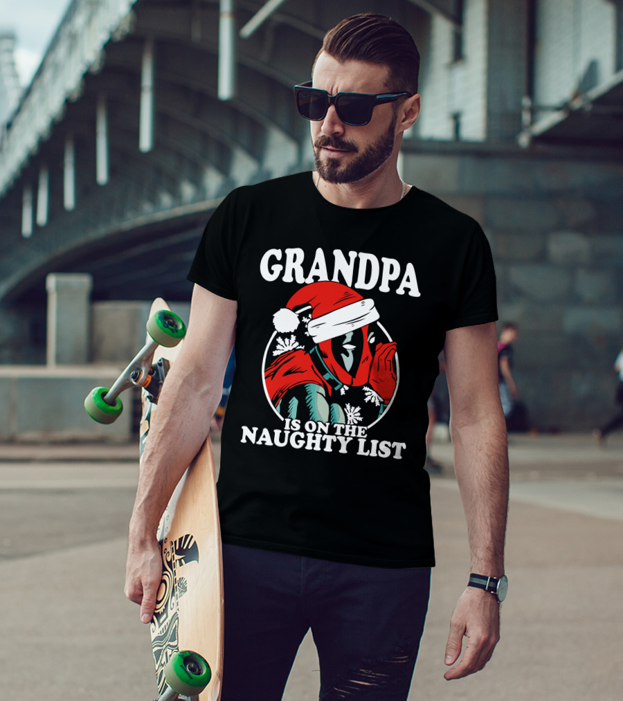 Grandpa Is On The Naughty List Santa Hat Snowflakes T-Shirt