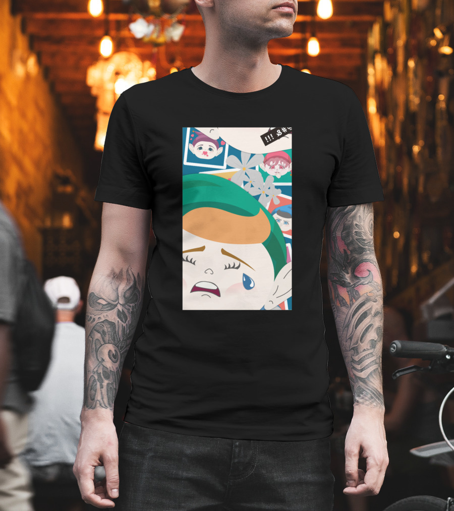 All Out Weeping Piximoji with Floral Background and Expressive Faces T-Shirt