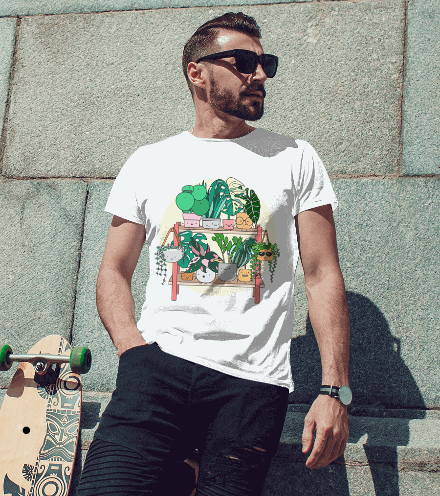 Little Joyful Plant Stand With Happy Houseplants T-Shirt