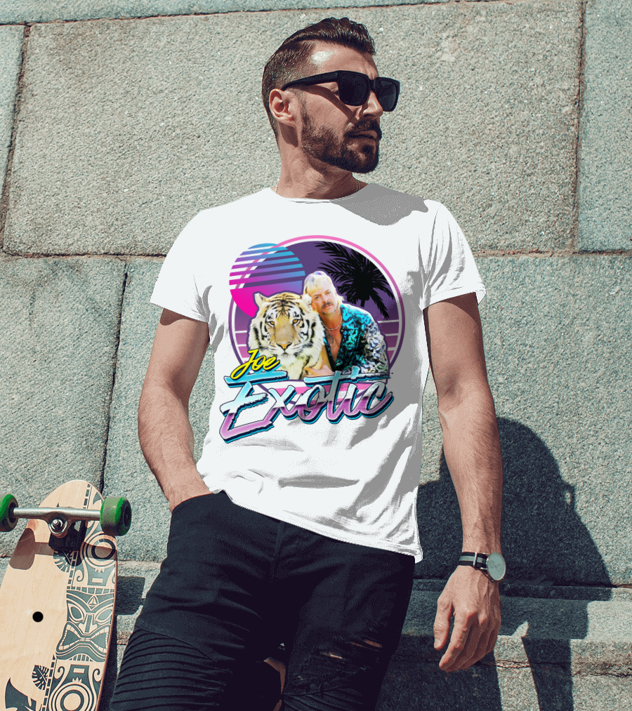 Joe Exotic Tiger King 80s Retro Style Palm Sun Tiger T-Shirt