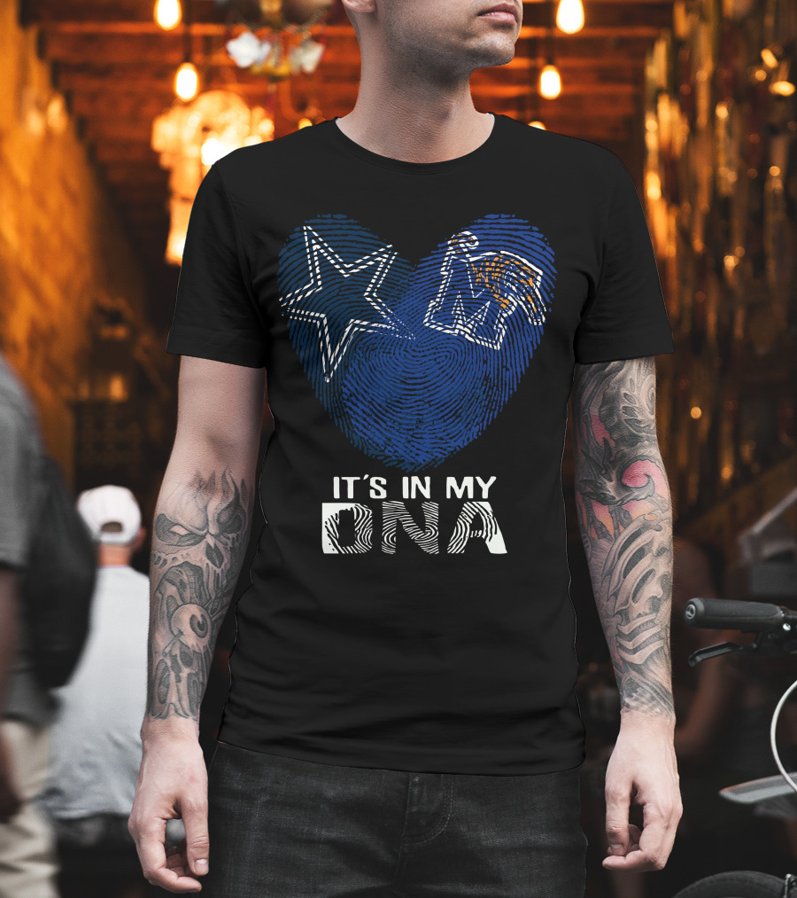 Cowboys Memphis Tigers It's In My DNA Fingerprint Heart with Star and Tiger T-Shirt