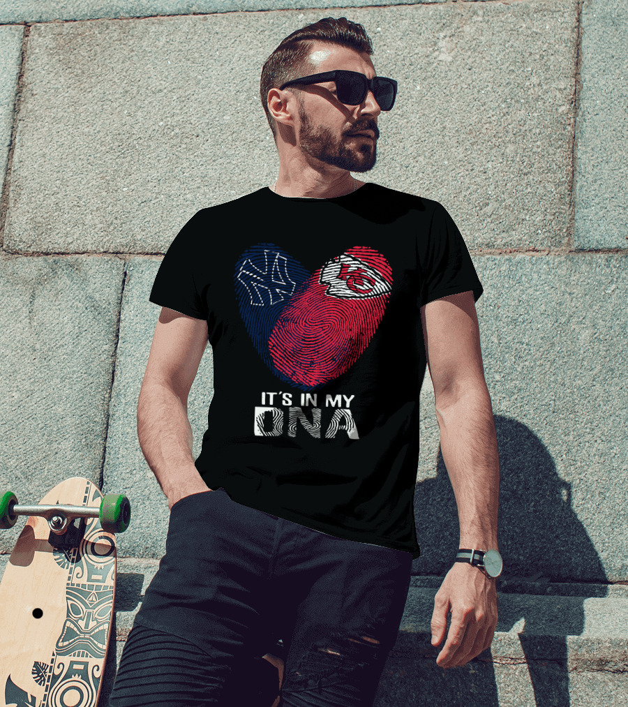 New York Yankees Kansas City Chiefs Heart Fingerprint It's In My DNA T-Shirt