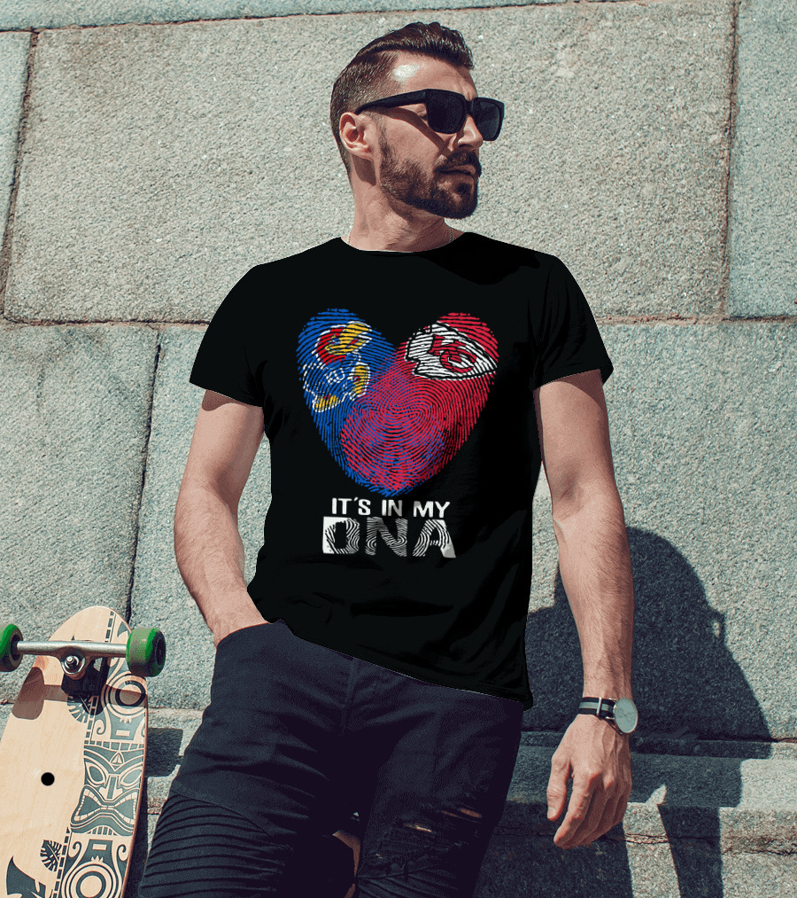 Kansas Jayhawks Chiefs Fingerprint Heart It's In My Dna T-Shirt