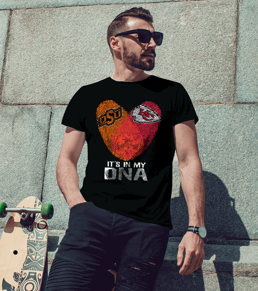 Oklahoma State Osu And Kansas City Chiefs It's In My Dna Fingerprint Heart T-Shirt