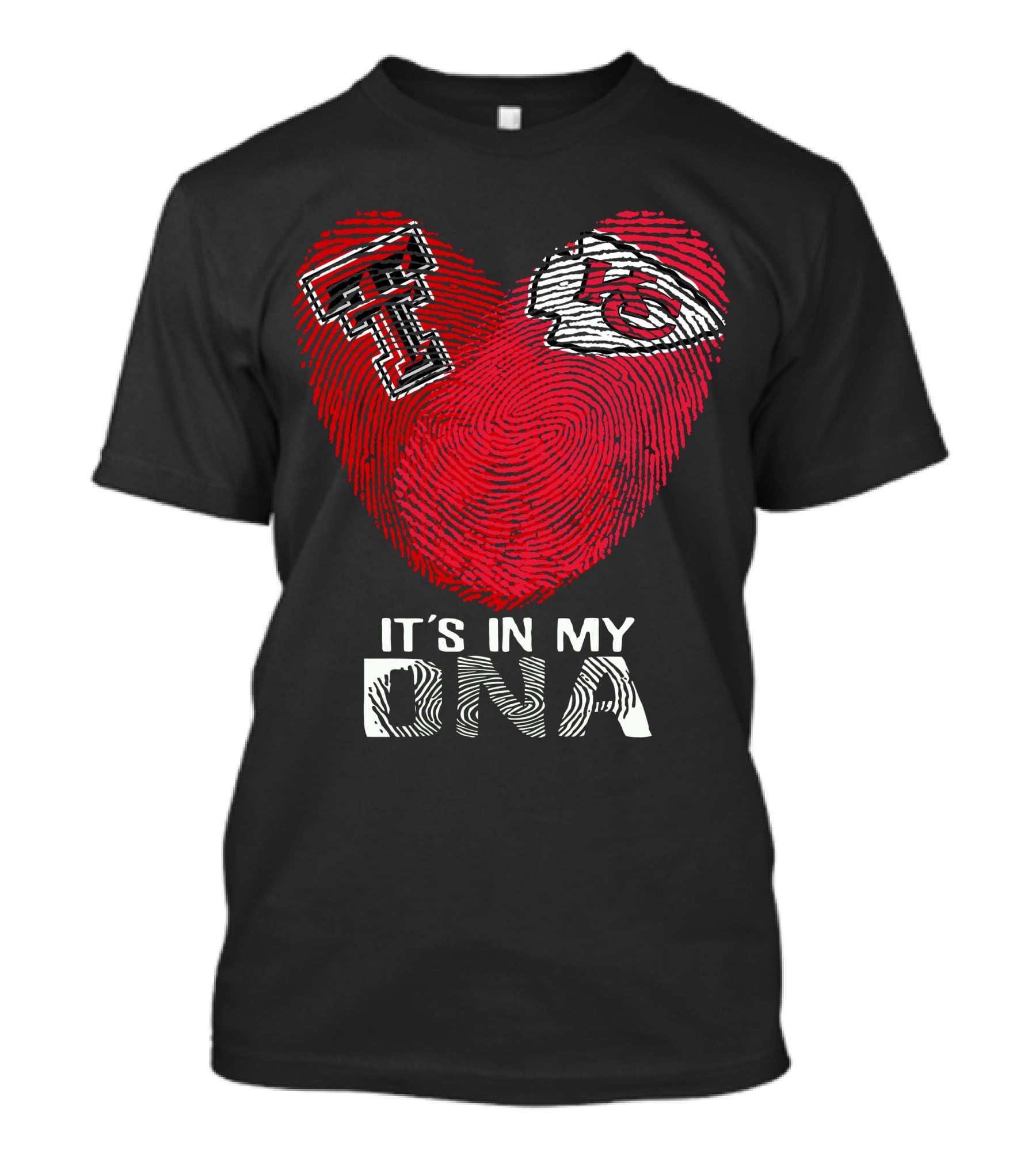 Texas Tech T And Kansas City Chiefs Arrowhead Logo It's In My DNA Fingerprint Heart T-Shirt