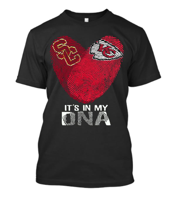 USC Trojans KC Chiefs Heart Shape Fingerprint It's In My DNA T-Shirt