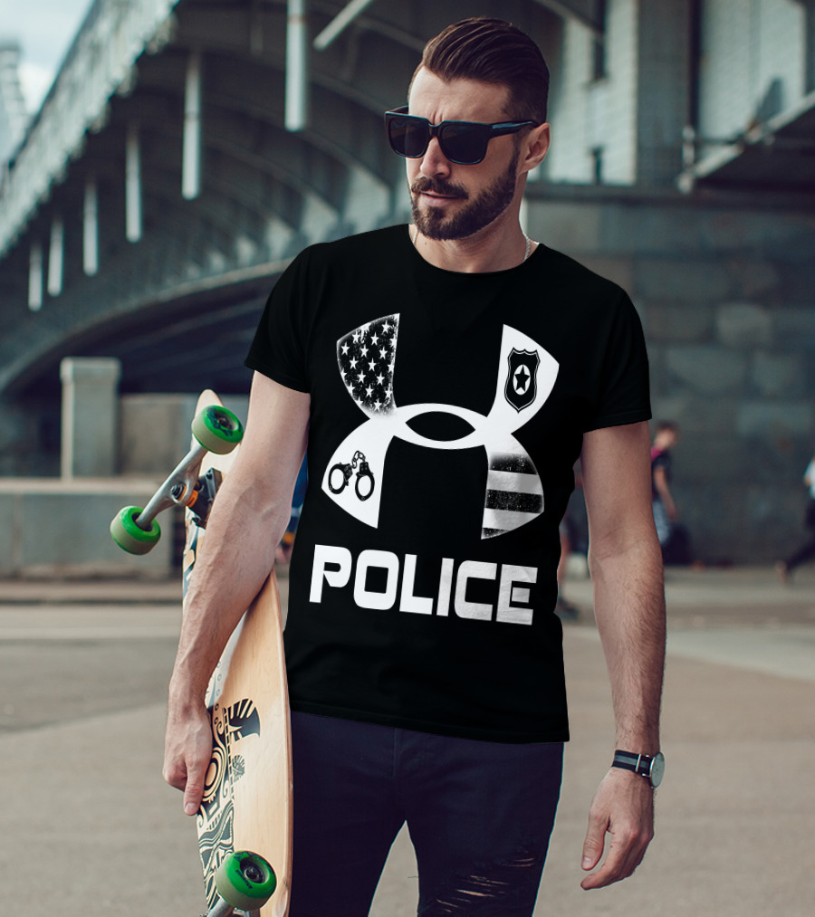 Police American Flag Badge Handcuffs T-Shirt