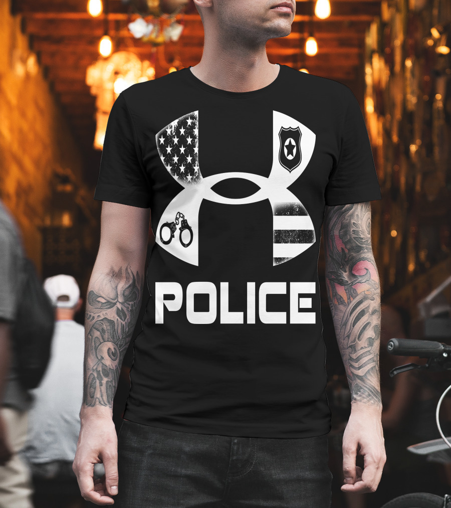 Police American Flag Badge Handcuffs T-Shirt