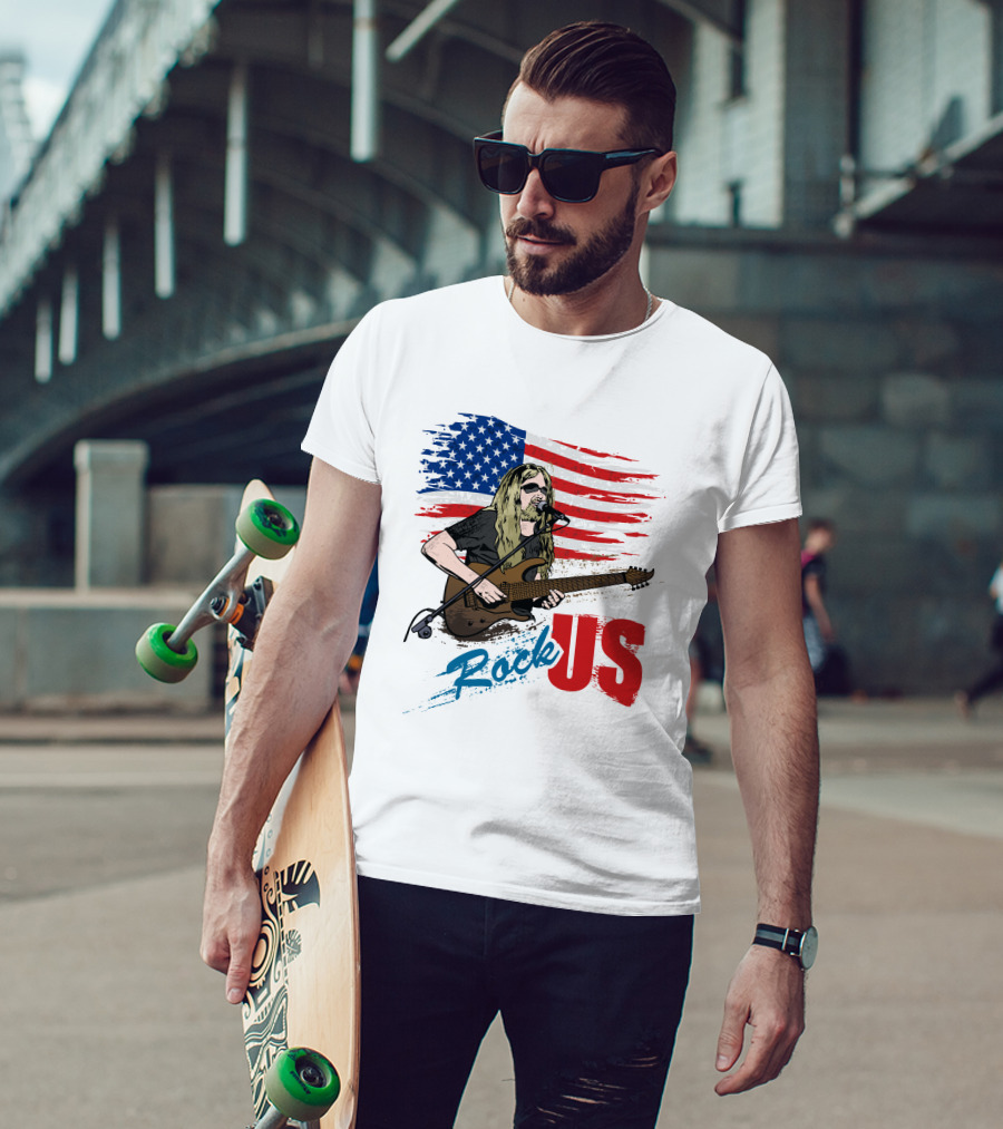 Rock US American Flag Guitarist Performance T-Shirt