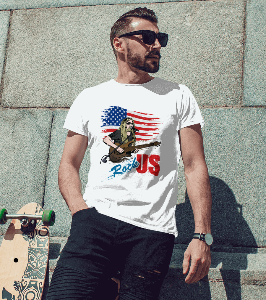 Rock US American Flag Guitarist Performance T-Shirt