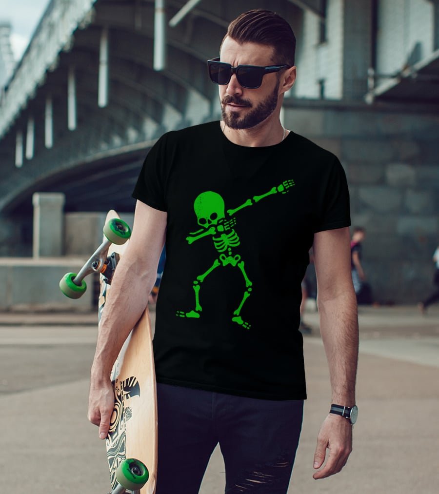 Dabbing Green Skeleton Halloween Humor T-Shirt