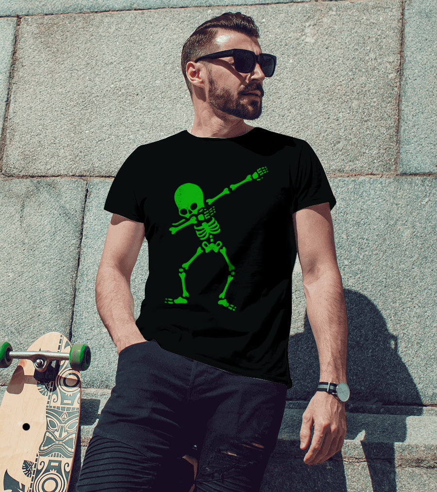 Dabbing Green Skeleton Halloween Humor T-Shirt