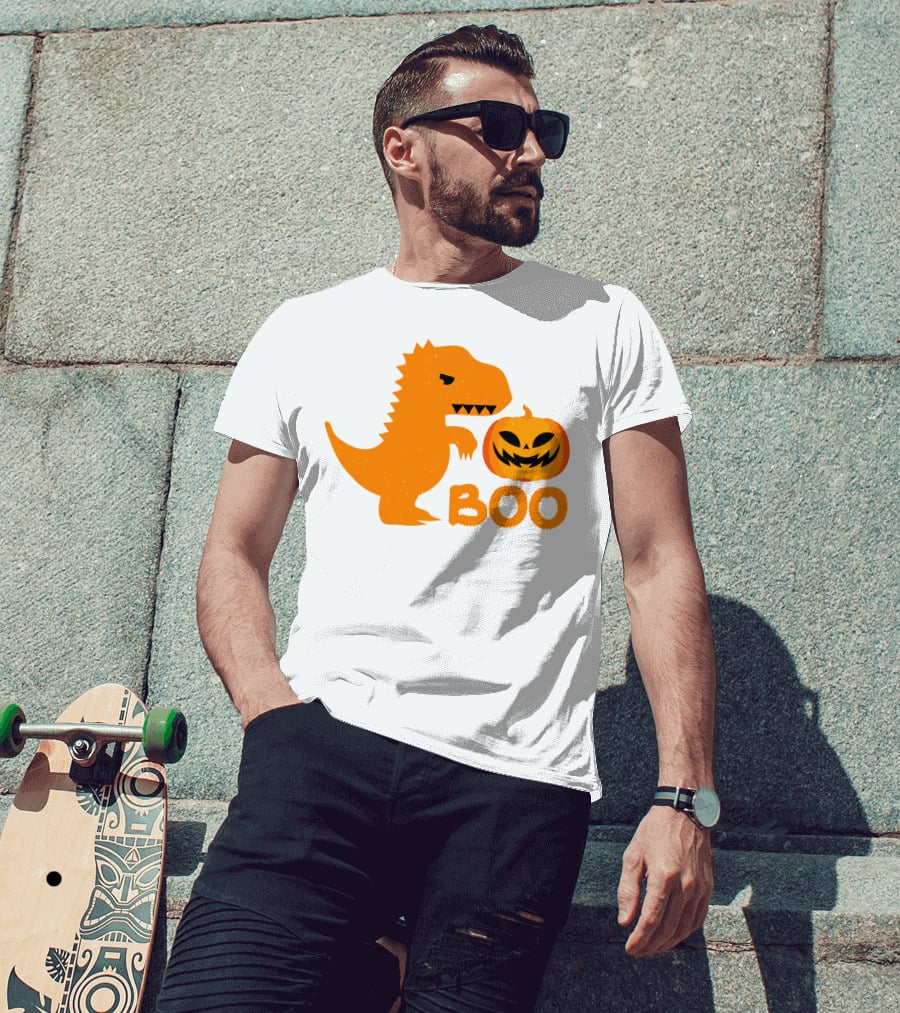 Boo Dinosaur With Jack-O'-Lantern Pumpkin T-Shirt