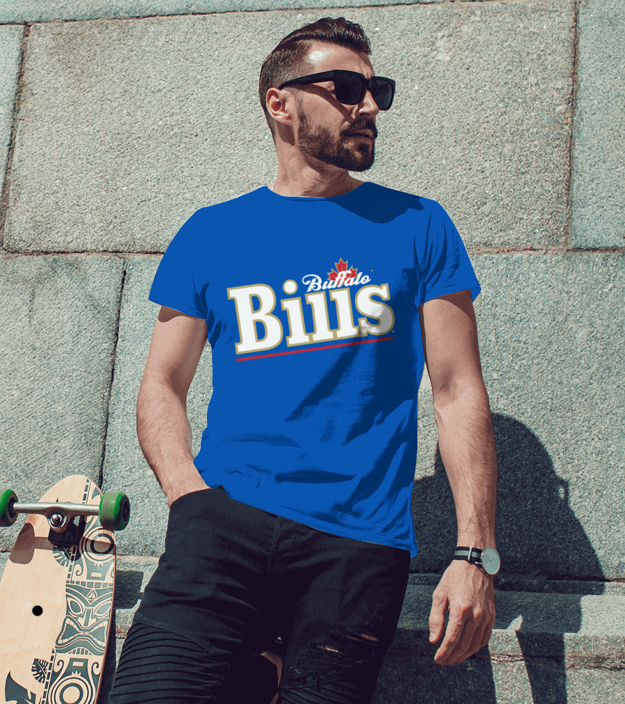 Buffalo Bills Logo With Red Maple Leaf T-Shirt
