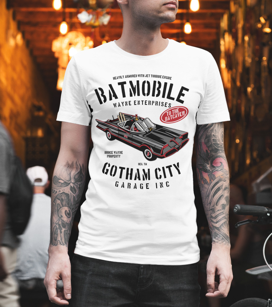 BATMOBILE Heavily Armored Jet Turbine Engine Wayne Enterprises Gotham City Garage Inc Bruce Wayne Property T-Shirt