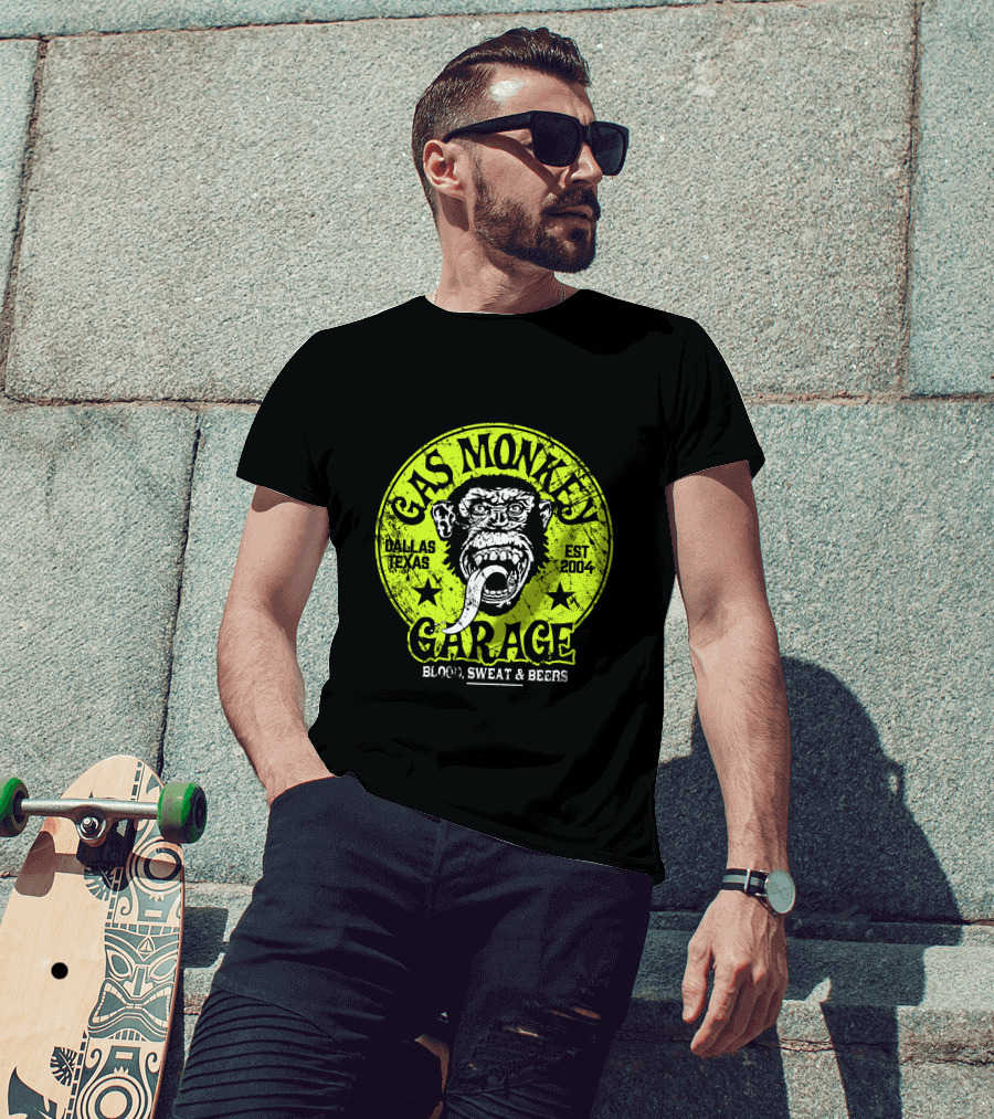 Gas Monkey Garage Dallas Texas Est 2004 Blood Sweat And Beers Vest Green T-Shirt