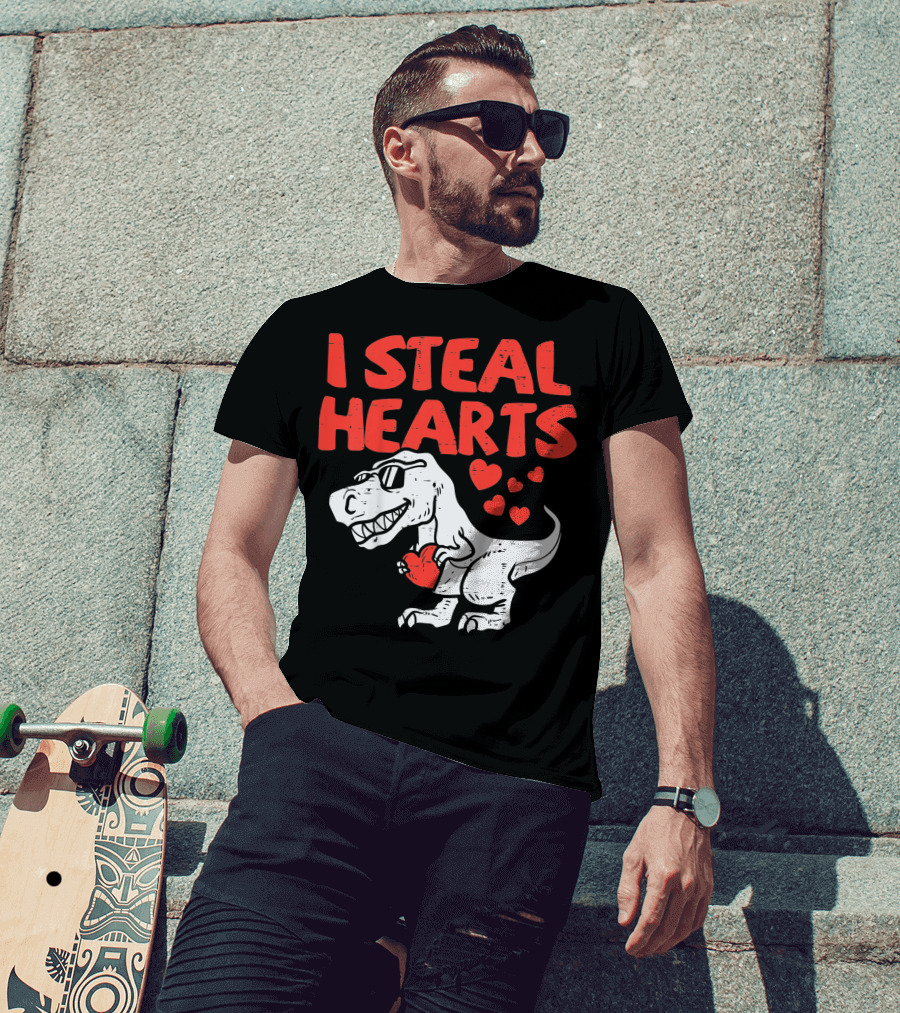 I Steal Hearts Trex Dino Valentines Day Cute Baby Boy T-Shirt