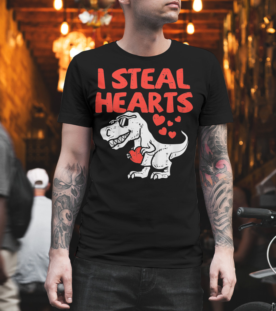 I Steal Hearts Trex Dino Valentines Day Cute Baby Boy T-Shirt