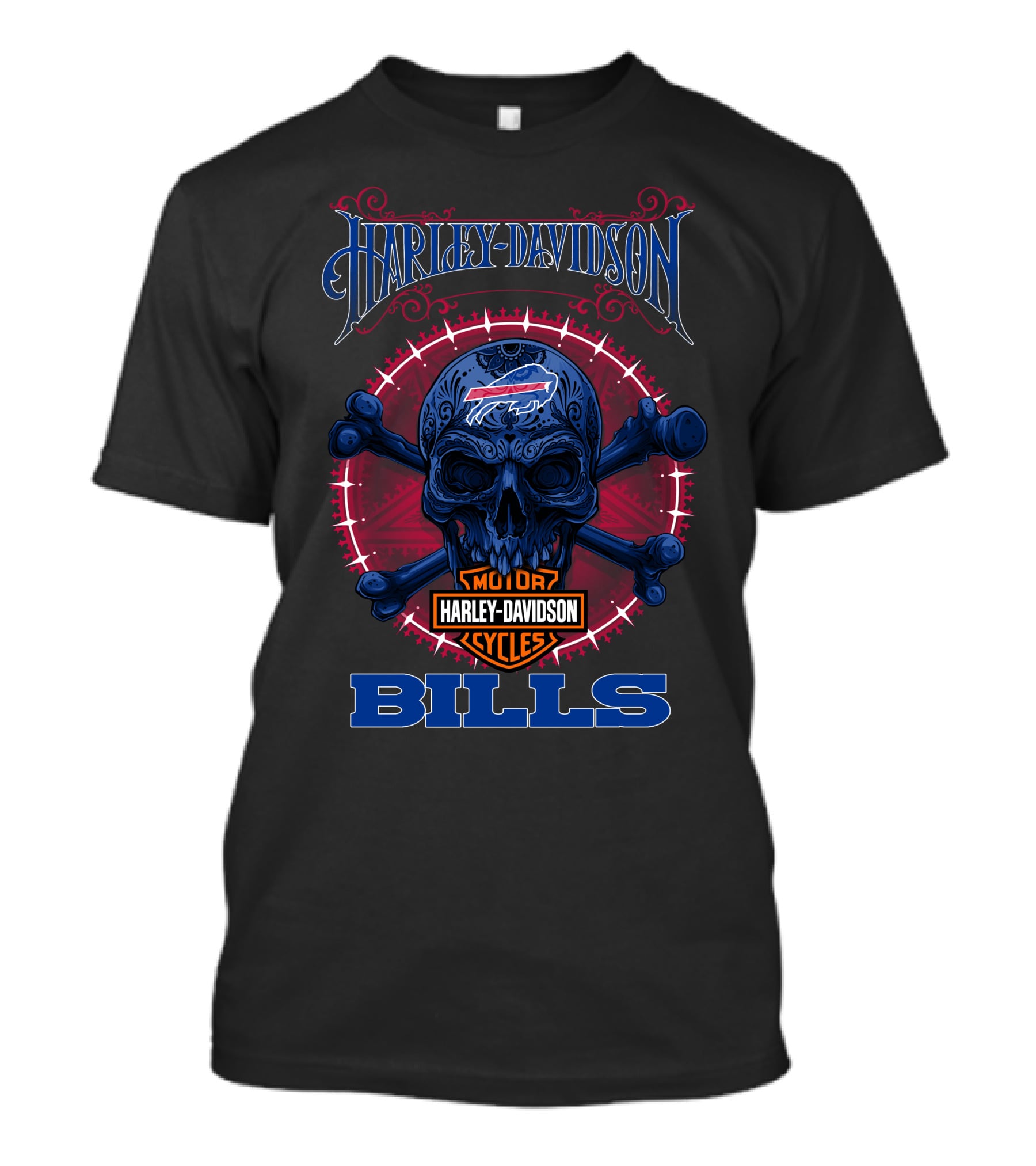Harley Davidson Buffalo Bills Skull Crossbones T-Shirt