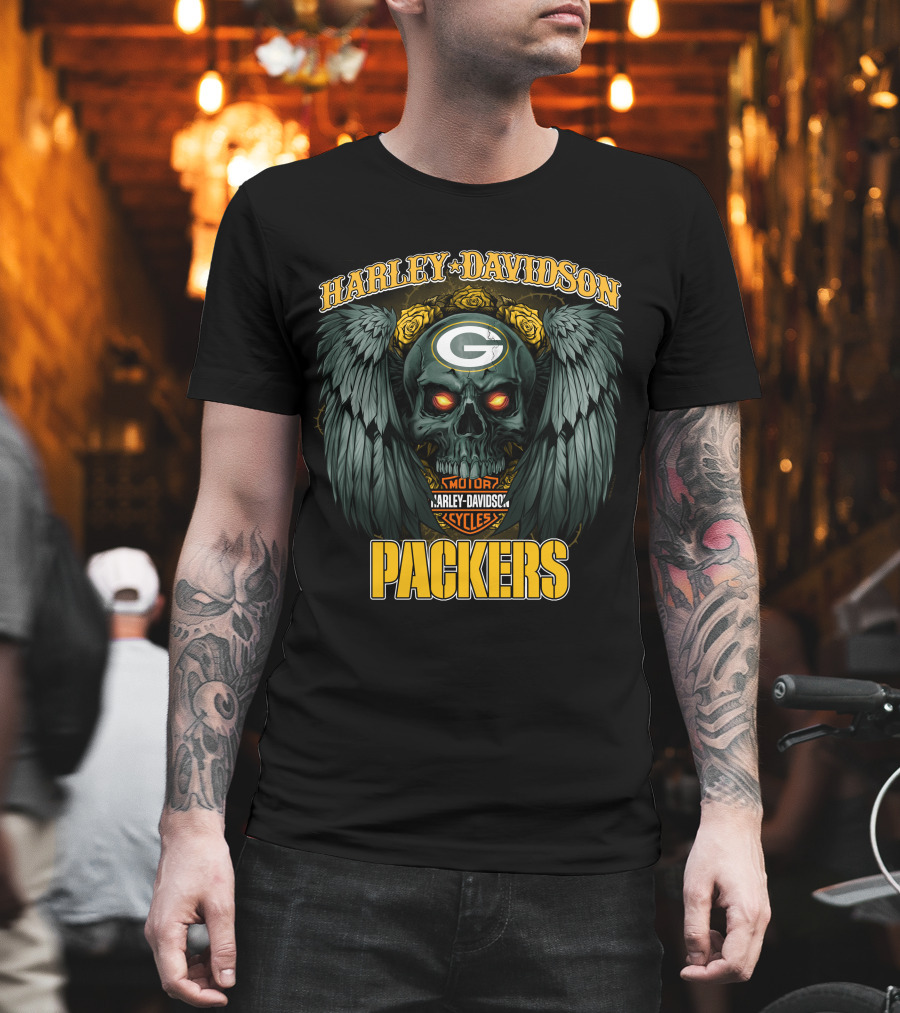 Harley Davidson Packers Skull Hd Nfl1228 Green Bay Packers T-Shirt