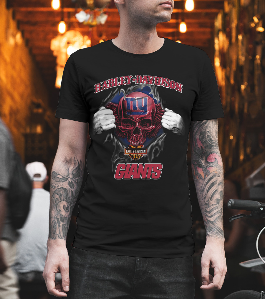 Harley Davidson New York Giants Skull Nfl T-Shirt
