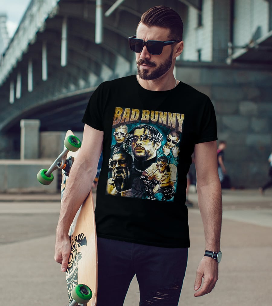 BAD BUNNY Multi-Image Portrait Collage Fan T-Shirt