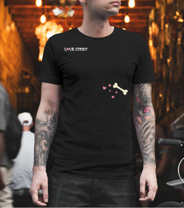 Love Story Dog Bone with Hearts T-Shirt Love Story Dog Bone with Hearts T-Shirt