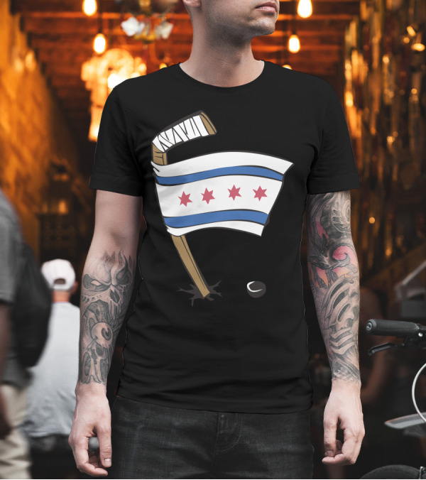 Chicago Blackhawks Hockey Stick Chicago Flag T-Shirt Chicago Blackhawks Hockey Stick Chicago Flag T-Shirt