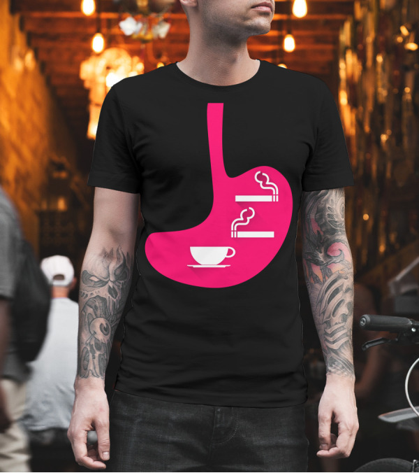 Coffee And Smoke Cup and Cigarettes Stomach T-Shirt Coffee And Smoke Cup and Cigarettes Stomach T-Shirt