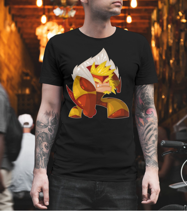 Sabretooth Cartoon Character with Fierce Stance and Yellow-Red Color Scheme T-Shirt Sabretooth Cartoon Character with Fierce Stance and Yellow-Red Color Scheme T-Shirt