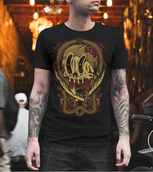 Pirate Skull with Crossed Swords and Rope Frame T-Shirt Pirate Skull with Crossed Swords and Rope Frame T-Shirt