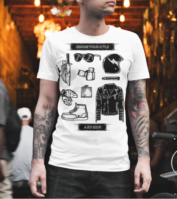 Choose Your Style and Ride Knife Sunglasses Helmet Jacket Boots Gloves Flask Zippo T-Shirt Choose Your Style and Ride Knife Sunglasses Helmet Jacket Boots Gloves Flask Zippo T-Shirt