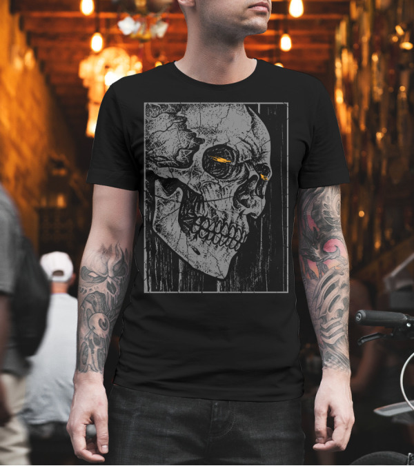 Broken Frame Skull with Cracked Texture and Orange Accents T-Shirt Broken Frame Skull with Cracked Texture and Orange Accents T-Shirt