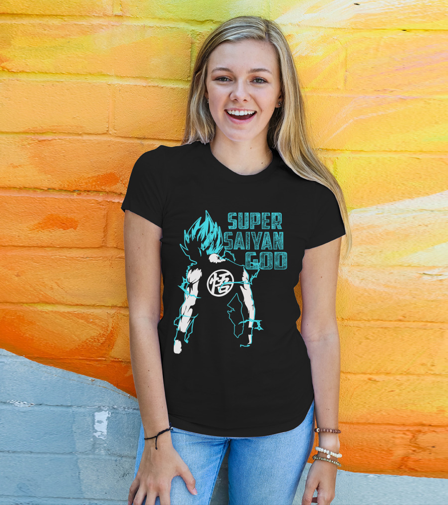 Super Saiyan God DB Super Goku Blue Aura Power Up T-Shirt