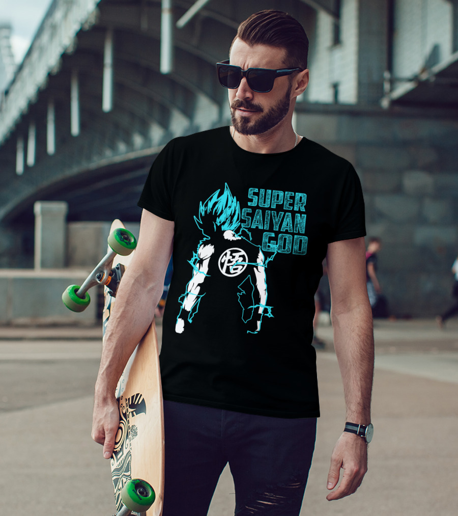 Super Saiyan God DB Super Goku Blue Aura Power Up T-Shirt